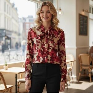 NWT Brooks Brothers Women’s Silk Floral High Neck Tie Blouse Feminine Workwear